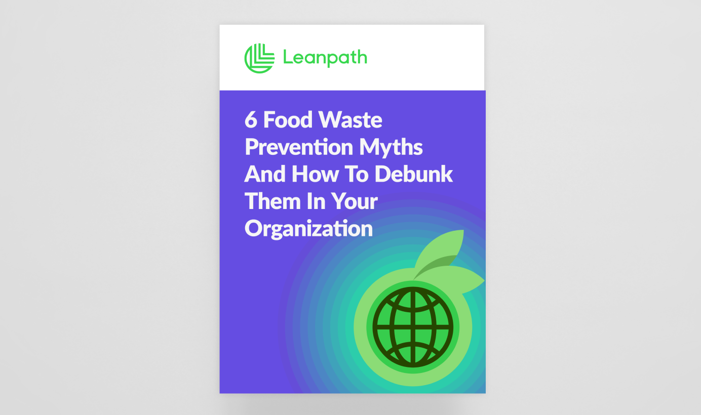 Visual guide presenting six myths about food waste prevention and effective methods to address them in an organizational context